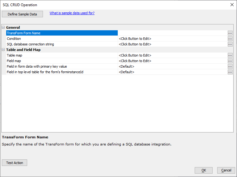 The Send to SQL Database Action Editor